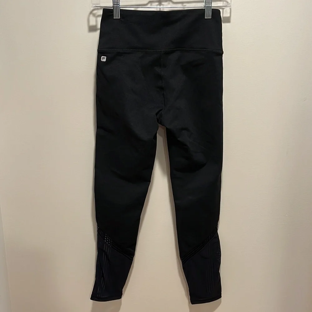 Fabletics Black High Waisted Leggings XS Sheer Side Stripes Pilates Yoga Run